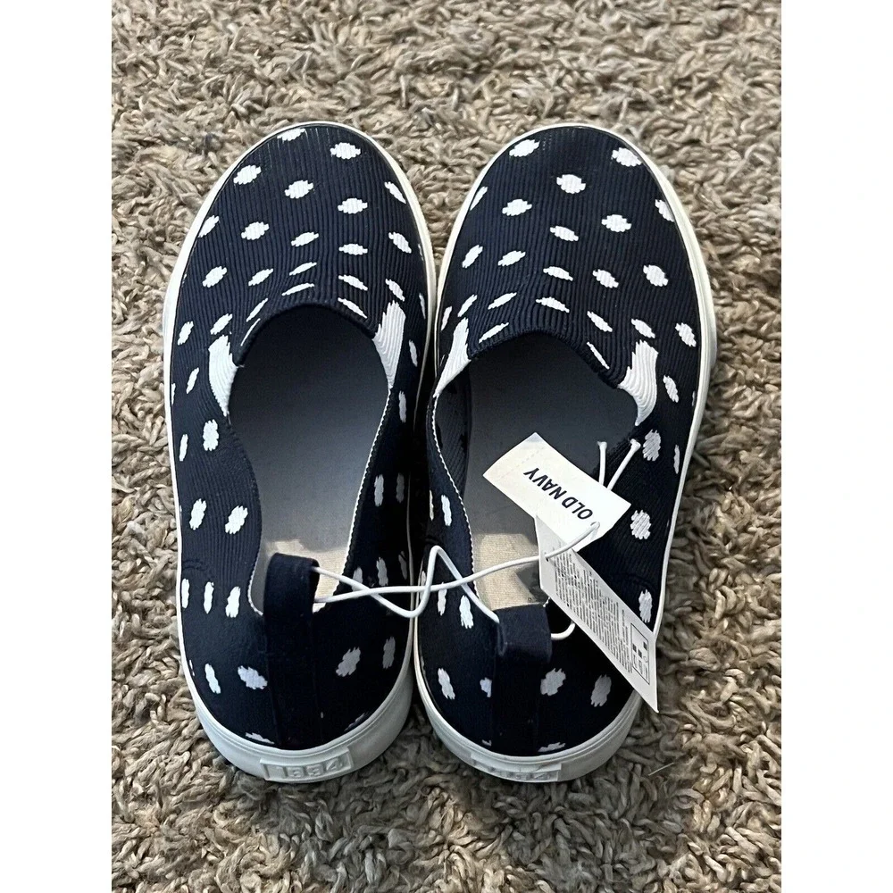 NWT Old Navy Girls‎ Unisex Slip-on Casual Shoes Navy Blue Polka Dot Size 2